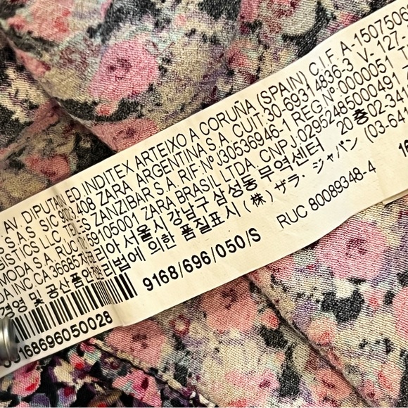 Zara Floral Print Maxi Dress Multicolor Lantern Long Sleeves Collar Shirtdress S - Picture 9 of 9